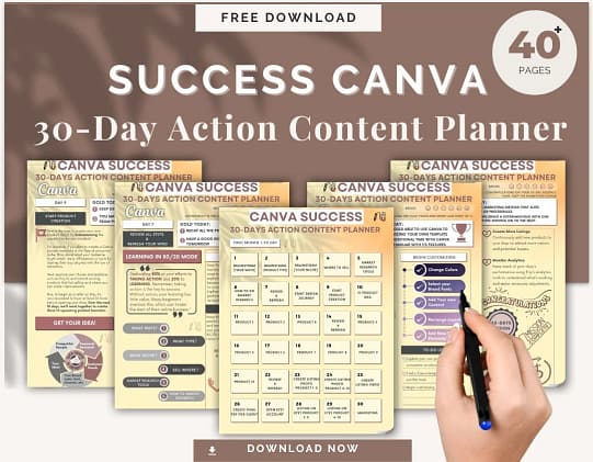 30-day action content planner rosuct image 30-day action content planner canva success