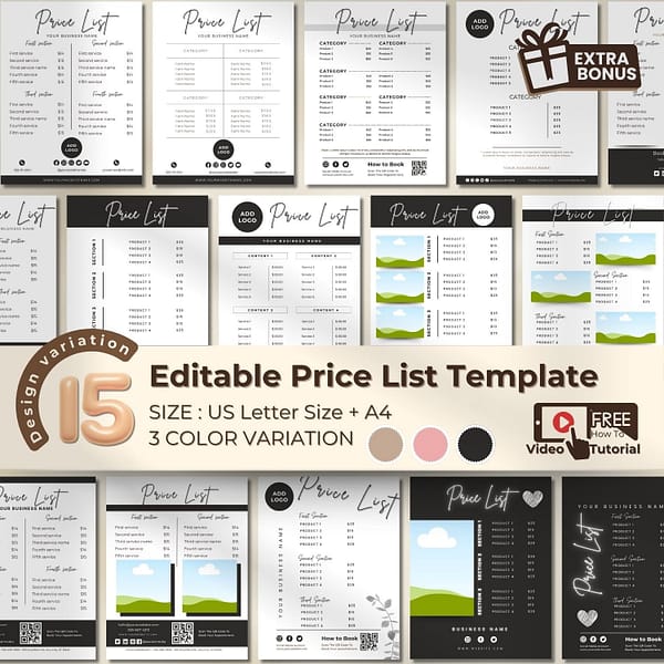 Price list template, small business price template