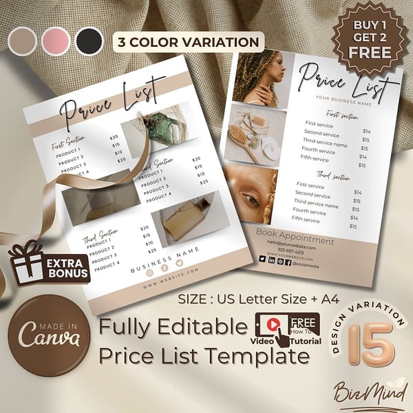 Price list template, small business price template